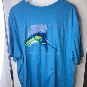 Huk Men's XXXL Short Sleeve Tee Shirt Blue with Swordfish Sailfish Made in USA